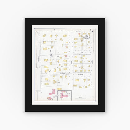 Old map wall art mockup — black gallery frame with white mat — Sanborn Fire Insurance Map from Sycamore, De Kalb County, Illinois (1905), Sheet #0009