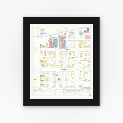 Old map wall art mockup — black gallery frame with white mat — Sanborn Fire Insurance Map from Waterloo, Black Hawk County, Iowa (1900), Sheet #0019