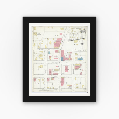 Old map wall art mockup — black gallery frame with white mat — Sanborn Fire Insurance Map from Brooksville, Hernando County, Florida (1917), Sheet #0002