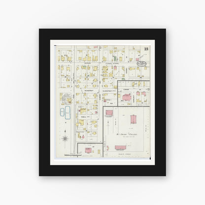 Old map wall art mockup — black gallery frame with white mat — Sanborn Fire Insurance Map from Alliance, Stark County, Ohio (1898), Sheet #0013