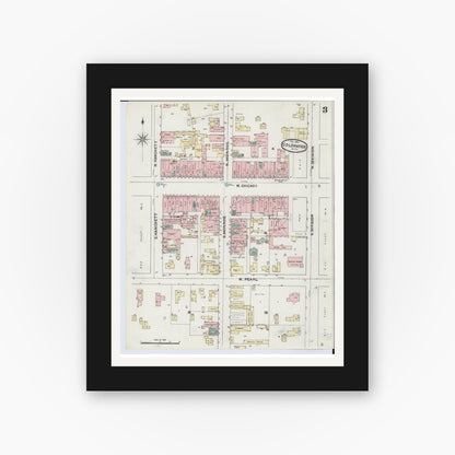 Old map wall art mockup — black gallery frame with white mat — Sanborn Fire Insurance Map from Coldwater, Branch County, Michigan (1891), Sheet #0003