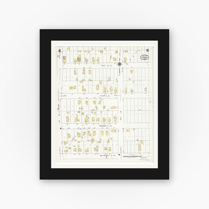 Old map wall art mockup — black gallery frame with white mat — Sanborn Fire Insurance Map from Anoka, Anoka County, Minnesota (1925), Sheet #0006