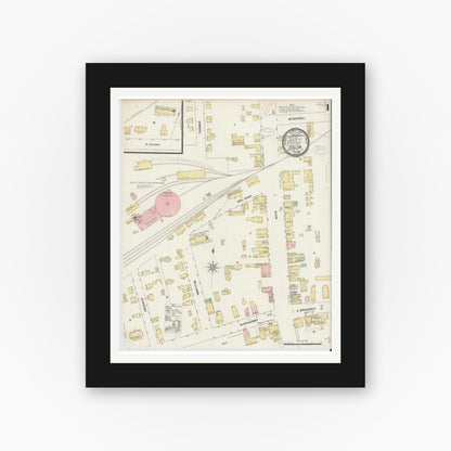 Old map wall art mockup — black gallery frame with white mat — Sanborn Fire Insurance Map from Salem, Washington County, New York (1898) - Complete Map Set