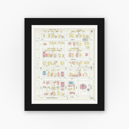 Old map wall art mockup — black gallery frame with white mat — Sanborn Fire Insurance Map from Wabash, Wabash County, Indiana (1901), Sheet #0003