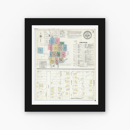 Old map wall art mockup — black gallery frame with white mat — Sanborn Fire Insurance Map from Celina, Mercer County, Ohio (1914), Sheet #0001