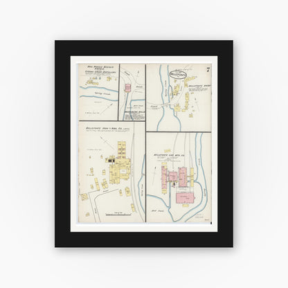 Old map wall art mockup — black gallery frame with white mat — Sanborn Fire Insurance Map from Bellefonte, Centre County, Pennsylvania (1887), Sheet #0007