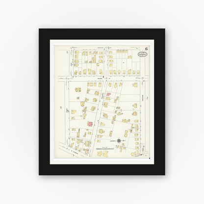 Old map wall art mockup — black gallery frame with white mat — Sanborn Fire Insurance Map from Peekskill, Westchester County, New York (1911), Sheet #0006