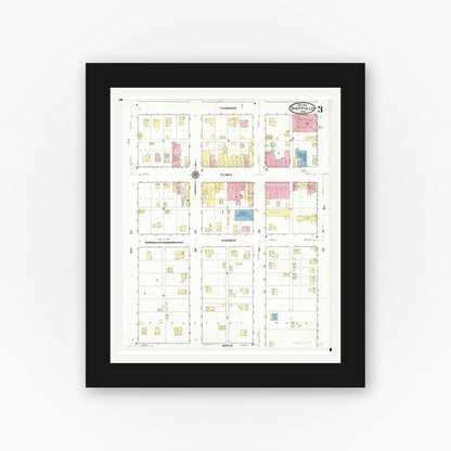 Old map wall art mockup — black gallery frame with white mat — Sanborn Fire Insurance Map from Sheffield, Franklin County, Iowa (1916), Sheet #0003