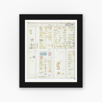 Old map wall art mockup — black gallery frame with white mat — Sanborn Fire Insurance Map from Marquette, Marquette County, Michigan (1892), Sheet #0004