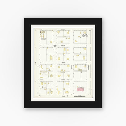 Old map wall art mockup — black gallery frame with white mat — Sanborn Fire Insurance Map from Henrietta, Clay County, Texas (1912), Sheet #0006