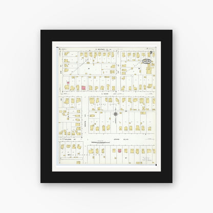 Old map wall art mockup — black gallery frame with white mat — Sanborn Fire Insurance Map from Shelby, Richland County, Ohio (1919), Sheet #0009