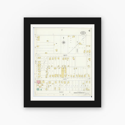 Old map wall art mockup — black gallery frame with white mat — Sanborn Fire Insurance Map from Findlay, Hancock County, Ohio (1908), Sheet #0004