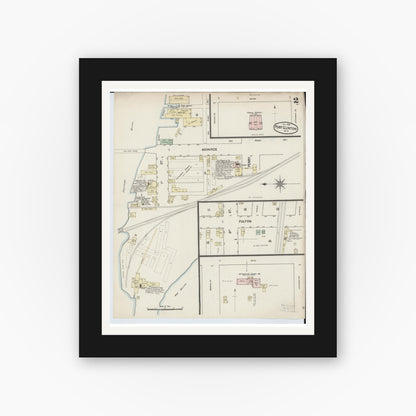 Old map wall art mockup — black gallery frame with white mat — Sanborn Fire Insurance Map from Port Clinton, Ottawa County, Ohio (1888), Sheet #0002