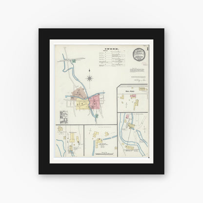 Old map wall art mockup — black gallery frame with white mat — Sanborn Fire Insurance Map from Jordan, Onondaga County, New York (1890) - Complete Map Set
