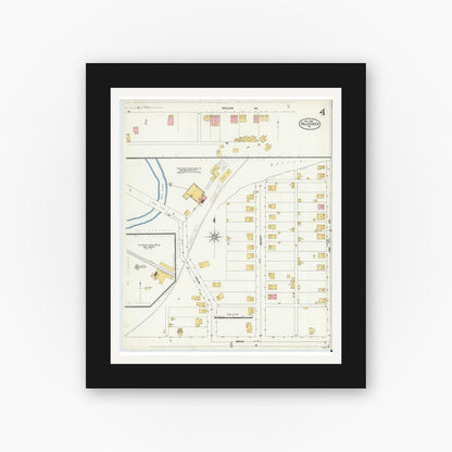 Old map wall art mockup — black gallery frame with white mat — Sanborn Fire Insurance Map from Falls Creek, Jefferson And Clearfield Counties, Pennsylvania (1906), Sheet #0004
