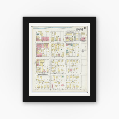 Old map wall art mockup — black gallery frame with white mat — Sanborn Fire Insurance Map from Beardstown, Cass County, Illinois (1894), Sheet #0003