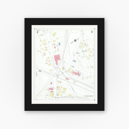 Old map wall art mockup — black gallery frame with white mat — Sanborn Fire Insurance Map from Grafton, Lorain County, Ohio (1946), Sheet #0002