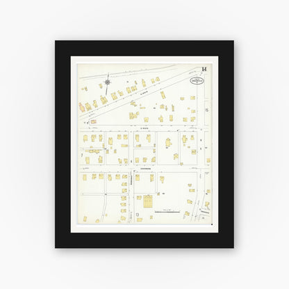 Old map wall art mockup — black gallery frame with white mat — Sanborn Fire Insurance Map from Greenville, Mercer County, Pennsylvania (1911), Sheet #0014