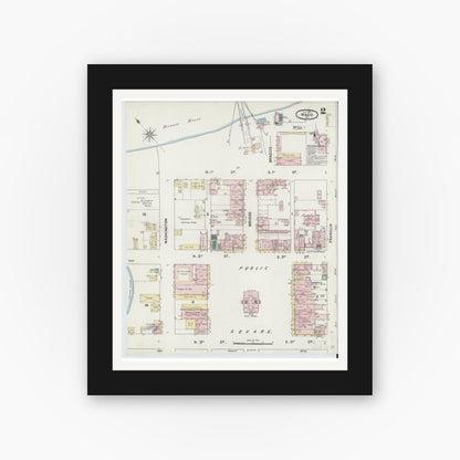 Old map wall art mockup — black gallery frame with white mat — Sanborn Fire Insurance Map from Waco, McLennan County, Texas (1889), Sheet #0002