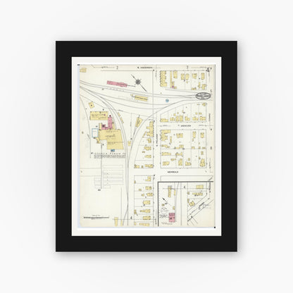 Old map wall art mockup — black gallery frame with white mat — Sanborn Fire Insurance Map from Rhinelander, Oneida County, Wisconsin (1920), Sheet #0004