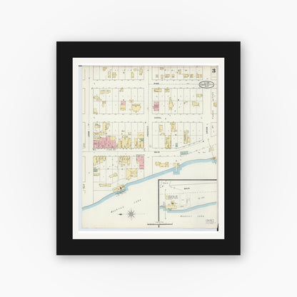 Old map wall art mockup — black gallery frame with white mat — Sanborn Fire Insurance Map from Lake City, Missaukee County, Michigan (1895), Sheet #0003