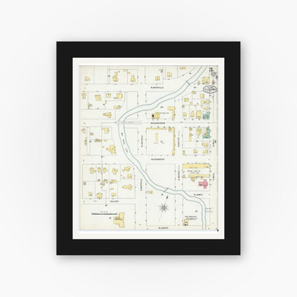 Old map wall art mockup — black gallery frame with white mat — Sanborn Fire Insurance Map from Cleburne, Johnson County, Texas (1898), Sheet #0003