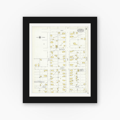 Old map wall art mockup — black gallery frame with white mat — Sanborn Fire Insurance Map from Greentown, Howard County, Indiana (1909), Sheet #0004