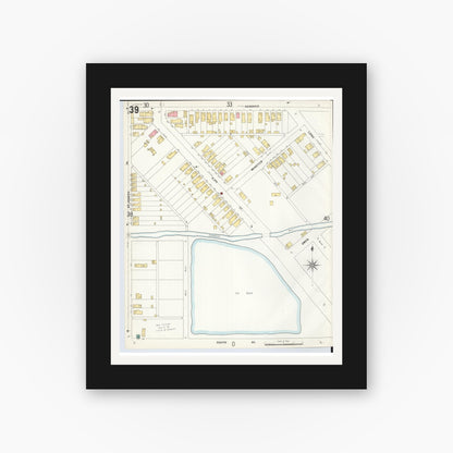 Old map wall art mockup — black gallery frame with white mat — Sanborn Fire Insurance Map from Hamilton, Butler County, Ohio (1899), Sheet #0039