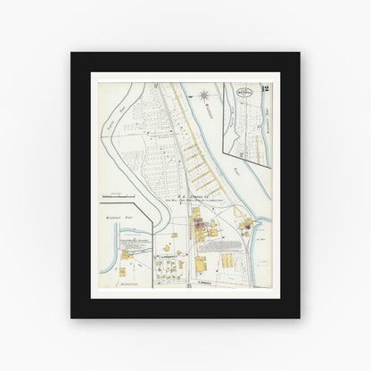 Old map wall art mockup — black gallery frame with white mat — Sanborn Fire Insurance Map from Merrill, Lincoln County, Wisconsin (1902), Sheet #0012