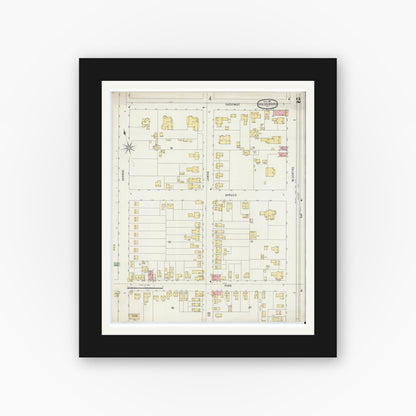 Old map wall art mockup — black gallery frame with white mat — Sanborn Fire Insurance Map from Goldsboro, Wayne County, North Carolina (1896), Sheet #0002