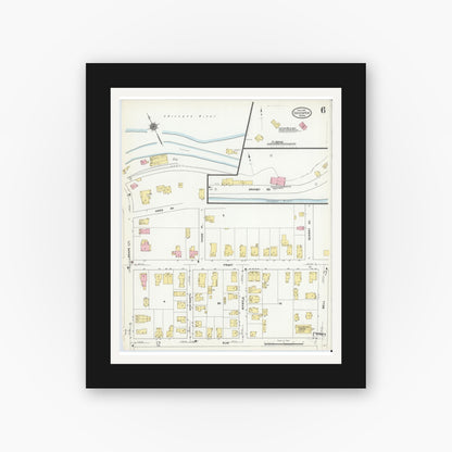 Old map wall art mockup — black gallery frame with white mat — Sanborn Fire Insurance Map from Chicopee, Hampden County, Massachusetts (1910), Sheet #0006