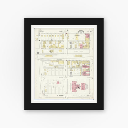 Old map wall art mockup — black gallery frame with white mat — Sanborn Fire Insurance Map from Hibbing, Saint Louis County, Minnesota (1913), Sheet #0004