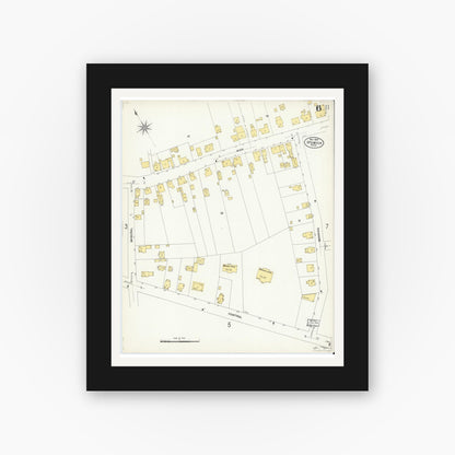 Old map wall art mockup — black gallery frame with white mat — Sanborn Fire Insurance Map from Ipswich, Essex County, Massachusetts (1907), Sheet #0006