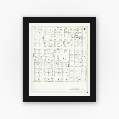 Old map wall art mockup — black gallery frame with white mat — Sanborn Fire Insurance Map from Lamesa, Dawson County, Texas (1921), Sheet #0005