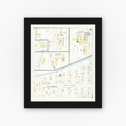 Old map wall art mockup — black gallery frame with white mat — Sanborn Fire Insurance Map from Fort Dodge, Webster County, Iowa (1896), Sheet #0009