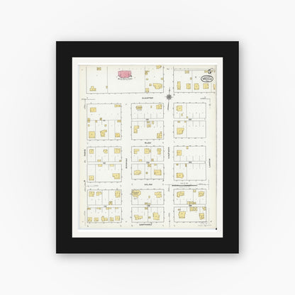 Old map wall art mockup — black gallery frame with white mat — Sanborn Fire Insurance Map from Mexia, Limestone County, Texas (1921), Sheet #0005