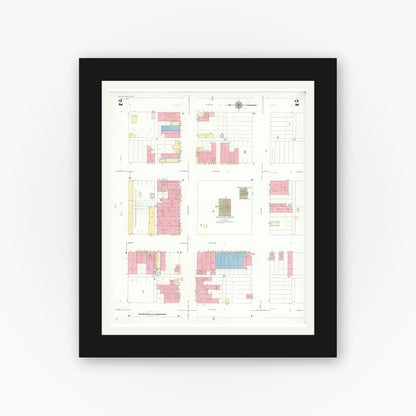 Old map wall art mockup — black gallery frame with white mat — Sanborn Fire Insurance Map from Levelland, Hockley County, Texas (1942), Sheet #0002