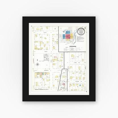 Old map wall art mockup — black gallery frame with white mat — Sanborn Fire Insurance Map from Logan, Harrison County, Iowa (1908) â€” Complete Set