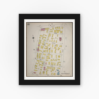 Old map wall art mockup — black gallery frame with white mat — Sanborn Fire Insurance Map from Worcester, Worcester County, Massachusetts (1910), Sheet #0111