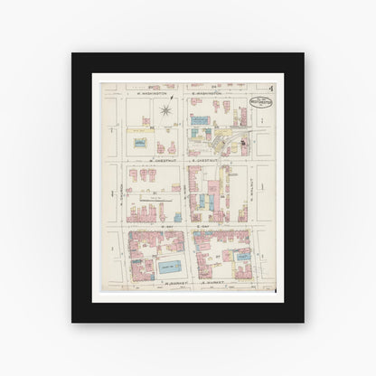 Old map wall art mockup — black gallery frame with white mat — Sanborn Fire Insurance Map from West Chester, Chester County, Pennsylvania (1886), Sheet #0004