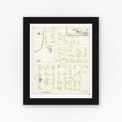 Old map wall art mockup — black gallery frame with white mat — Sanborn Fire Insurance Map from New Paris, Preble County, Ohio (1911), Sheet #0002