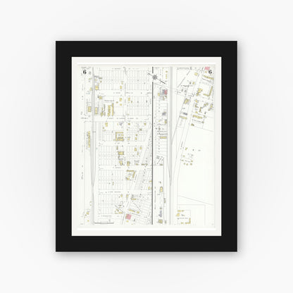 Old map wall art mockup — black gallery frame with white mat — Sanborn Fire Insurance Map from Odessa, Edger County, Texas (1934), Sheet #0006