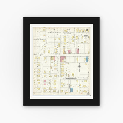 Old map wall art mockup — black gallery frame with white mat — Sanborn Fire Insurance Map from Jasonville, Greene County, Indiana (1915), Sheet #0003