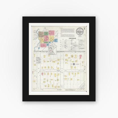 Old map wall art mockup — black gallery frame with white mat — Sanborn Fire Insurance Map from Sauk Centre, Stearns County, Minnesota (1916) - Complete Map Set