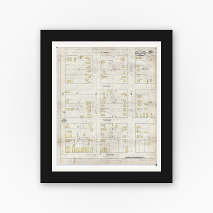 Old map wall art mockup — black gallery frame with white mat — Sanborn Fire Insurance Map from Brainerd, Crow Wing County, Minnesota (1892), Sheet #0012