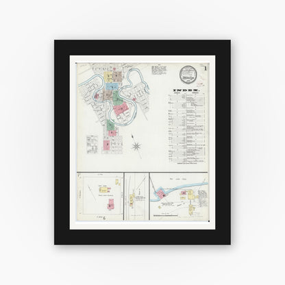 Old map wall art mockup — black gallery frame with white mat — Sanborn Fire Insurance Map from Crookston, Polk County, Minnesota (1896), Sheet #0001