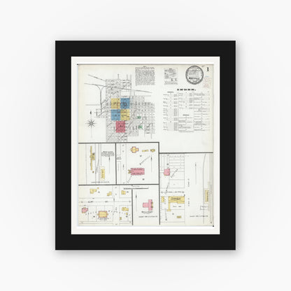 Old map wall art mockup — black gallery frame with white mat — Sanborn Fire Insurance Map from Maryville, Nodaway County, Missouri (1900) - Complete Map Set