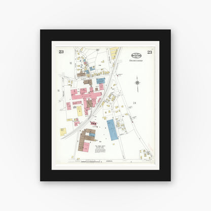 Old map wall art mockup — black gallery frame with white mat — Sanborn Fire Insurance Map from Watertown, Middlesex County, Massachusetts (1923), Sheet #0023