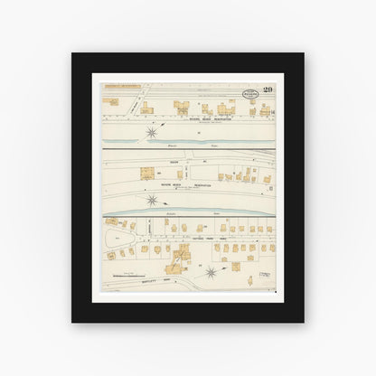 Old map wall art mockup — black gallery frame with white mat — Sanborn Fire Insurance Map from Revere, Suffolk County, Massachusetts (1900), Sheet #0029