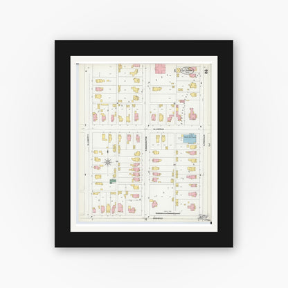 Old map wall art mockup — black gallery frame with white mat — Sanborn Fire Insurance Map from Delaware, Delaware County, Ohio (1901), Sheet #0002